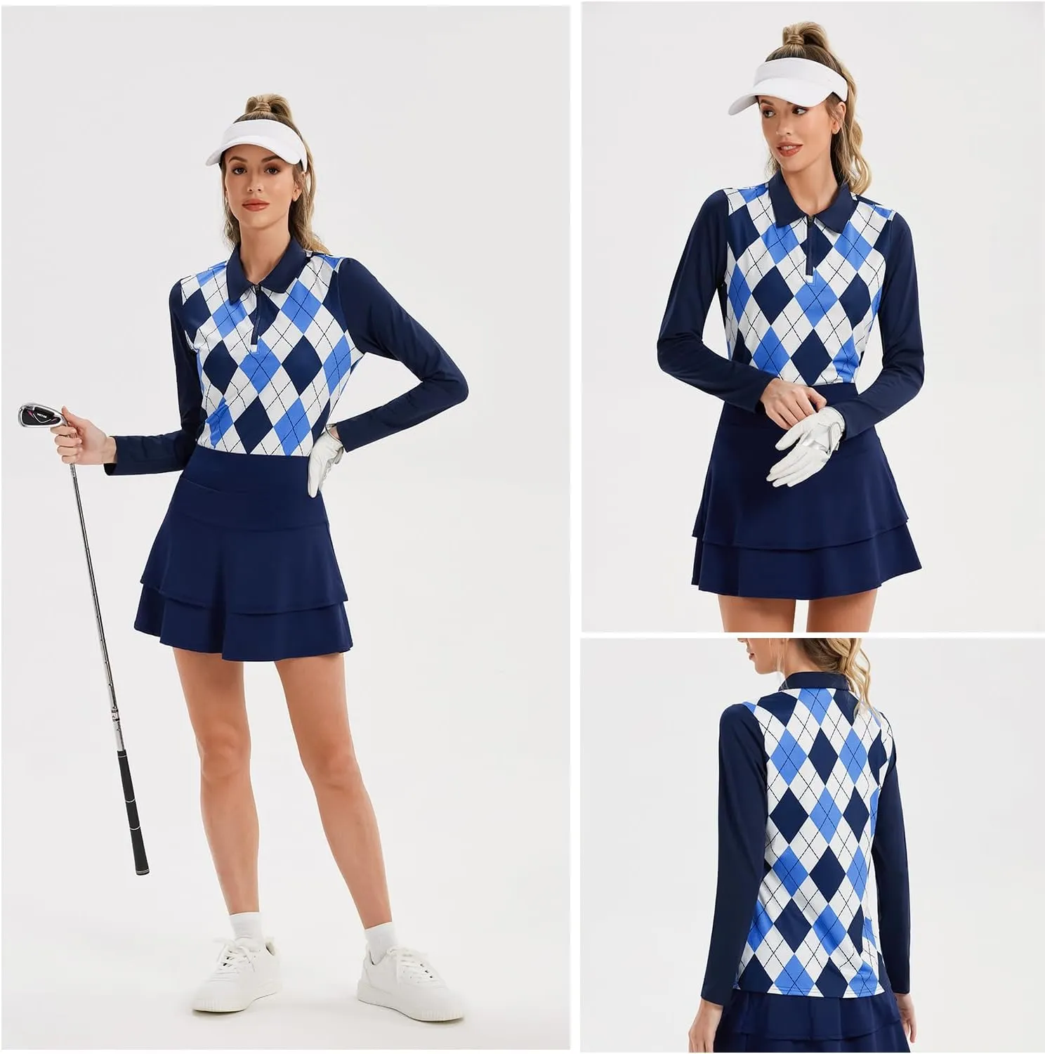 Soneven Womens Long Sleeve Polos 1/4 Zip Moisture Wicking Collared Golf Shirt Slim Fit for Casual Work