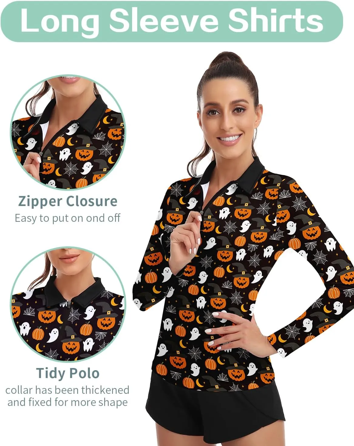 Soneven Womens Long Sleeve Polos 1/4 Zip Moisture Wicking Collared Golf Shirt Slim Fit for Casual Work