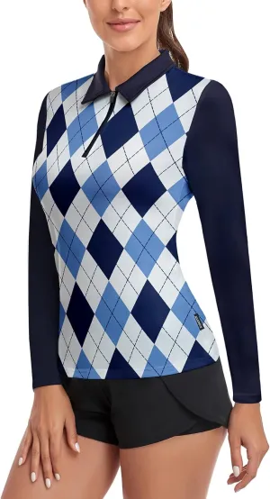 Soneven Womens Long Sleeve Polos 1/4 Zip Moisture Wicking Collared Golf Shirt Slim Fit for Casual Work