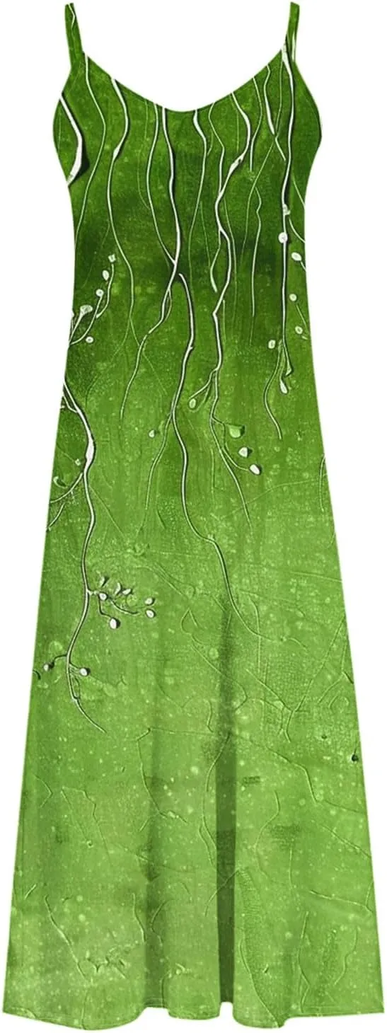 Summer Dresses for Women 2025 Vacation Floral Slip Dress Spaghetti Strap Boho Print V Neck Beach Vacation Sundresses