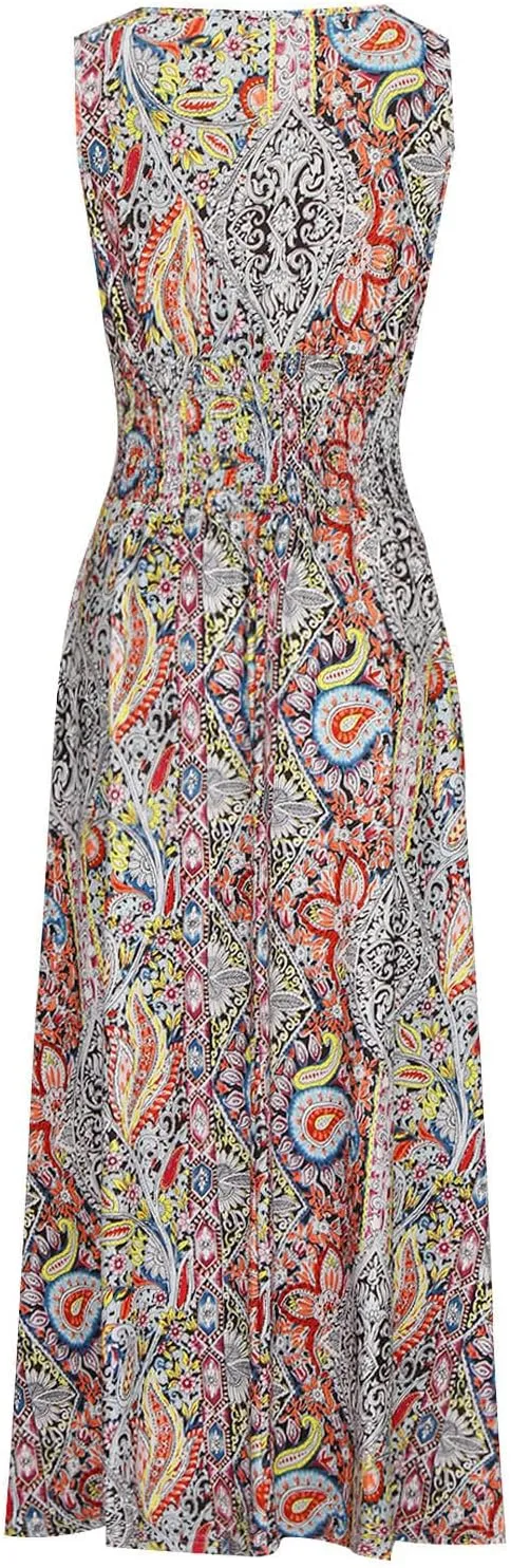 Summer Maxi Dresses for Women 2024 Casual Sundresses Long Floral Dress Sexy Sleeveless Boho Dress Flowy Dress, Small