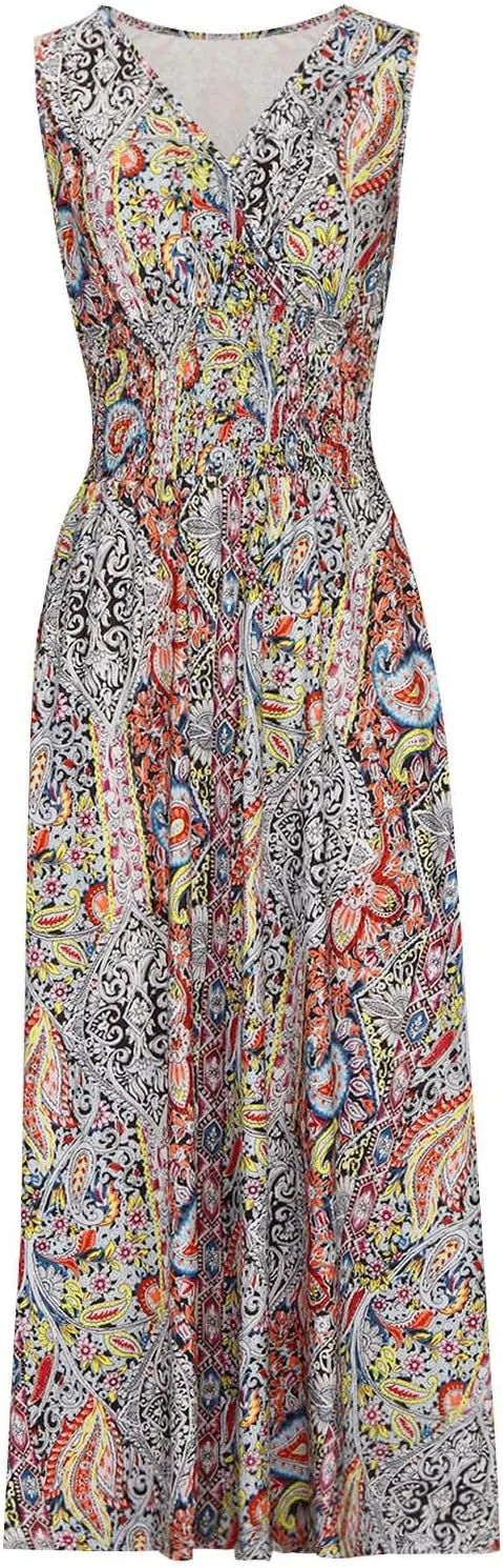 Summer Maxi Dresses for Women 2024 Casual Sundresses Long Floral Dress Sexy Sleeveless Boho Dress Flowy Dress, Small