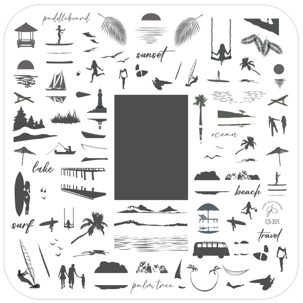 Summer Silhouettes (CjS-305) Steel Nail Art Stamping Plate