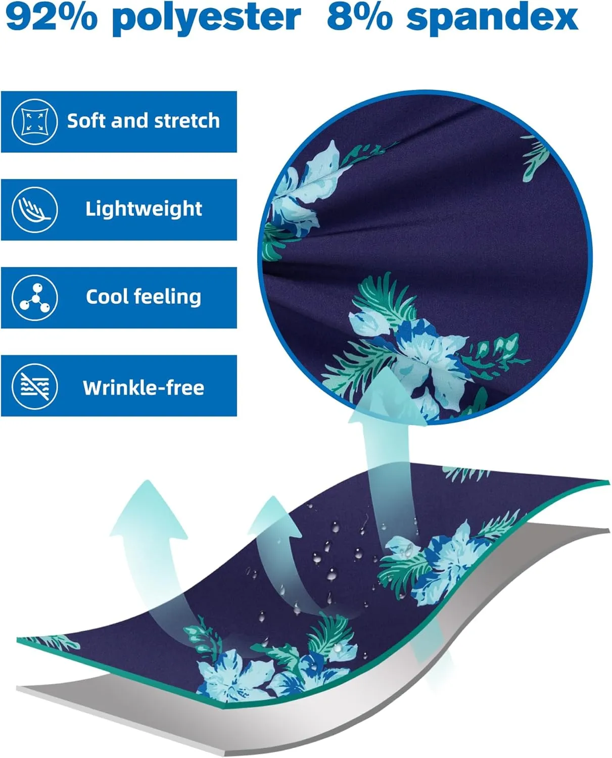 SURF CUZ Mens Casual Hawaiian Shirt Short Sleeve Stretch Button Down Quick Dry Beach Aloha Shirts