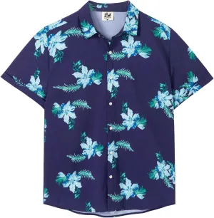 SURF CUZ Mens Casual Hawaiian Shirt Short Sleeve Stretch Button Down Quick Dry Beach Aloha Shirts
