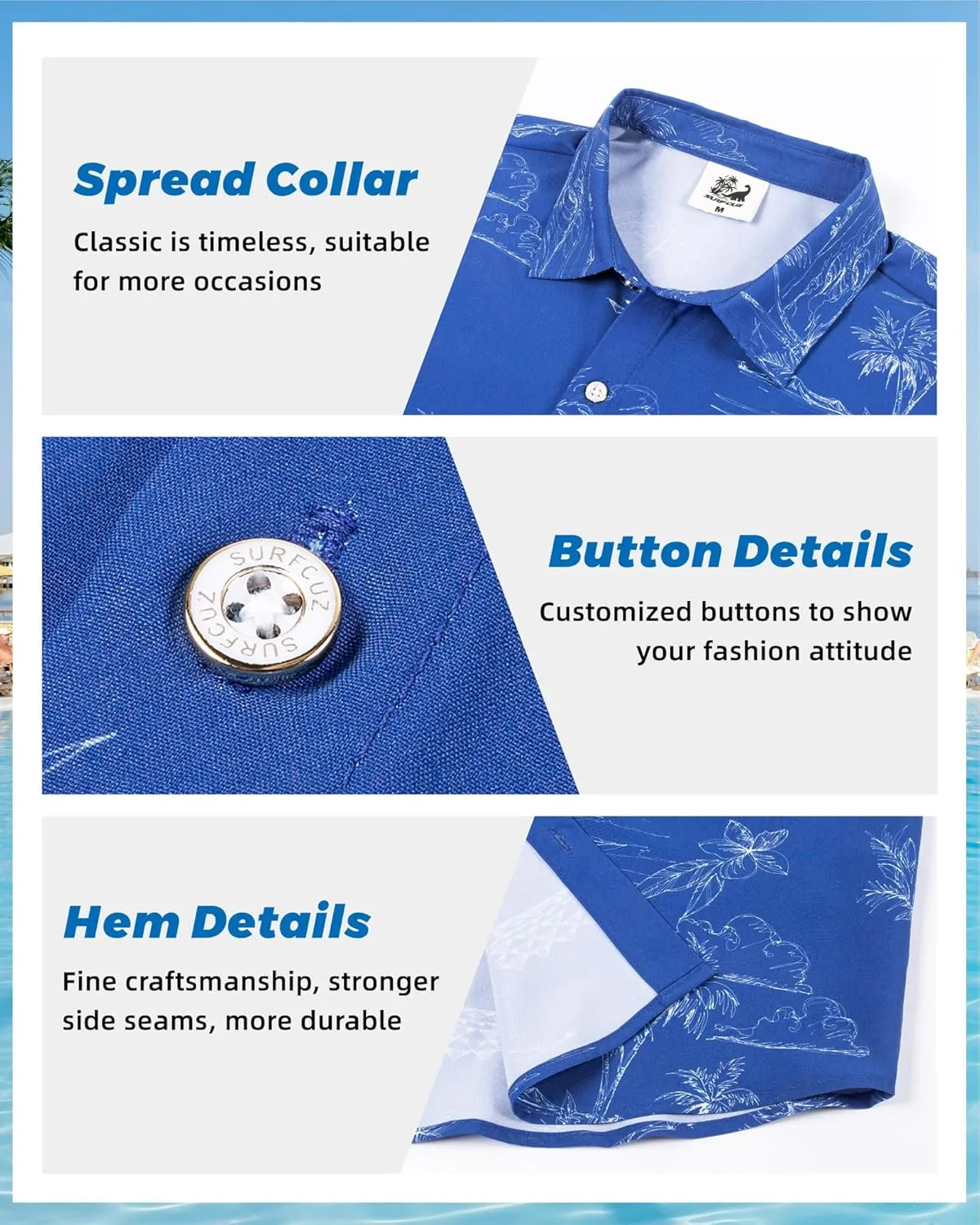 SURF CUZ Mens Casual Hawaiian Shirt Short Sleeve Stretch Button Down Quick Dry Beach Aloha Shirts