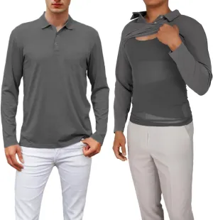 Susclude Shapewear Polo Shirts for Men Long Sleeve Shaper Compression Shirt Top for Tummy Control