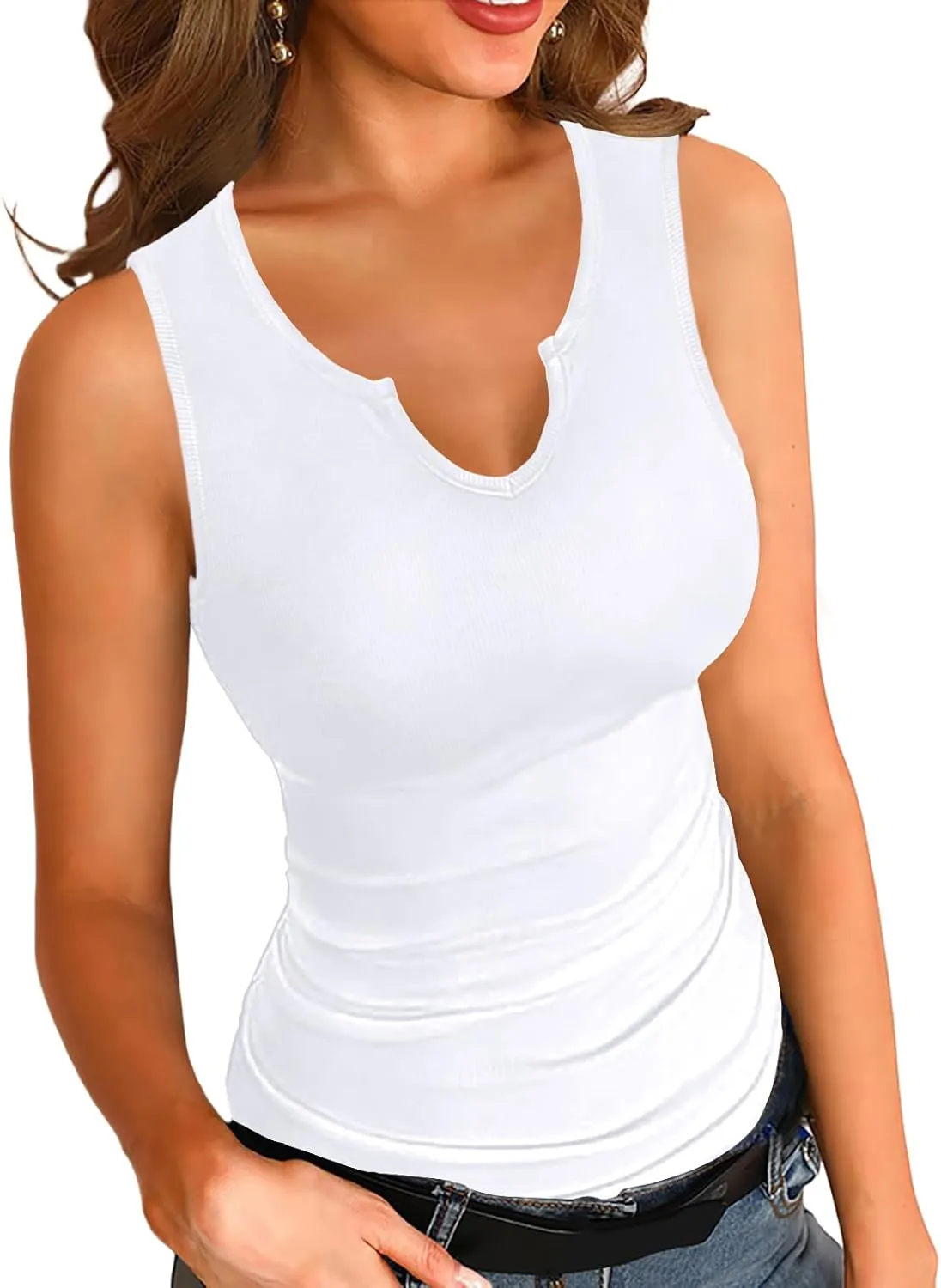 Tank Tops for Women Sleeveless Ribbed Fitted Scoop Neck Basic Cami Shirts