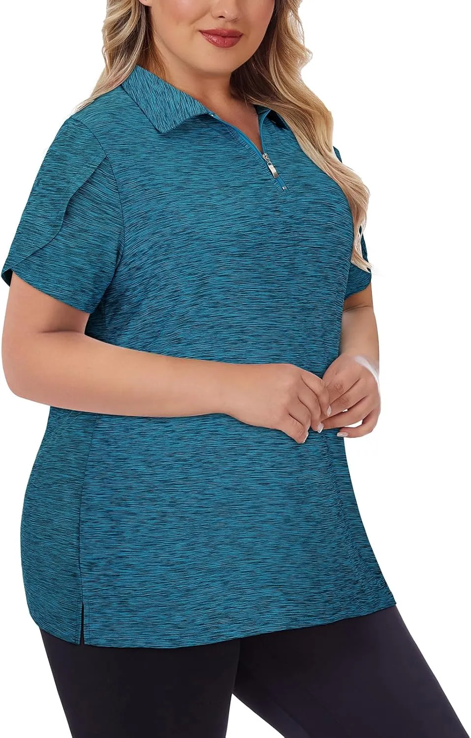 Tanst Sky Women's Plus Size Golf Polo Shirts Zip Up Short Sleeve Tops Loose Fit UPF 50  Tennis Workout Apparel XL-5XL