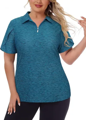 Tanst Sky Women's Plus Size Golf Polo Shirts Zip Up Short Sleeve Tops Loose Fit UPF 50  Tennis Workout Apparel XL-5XL