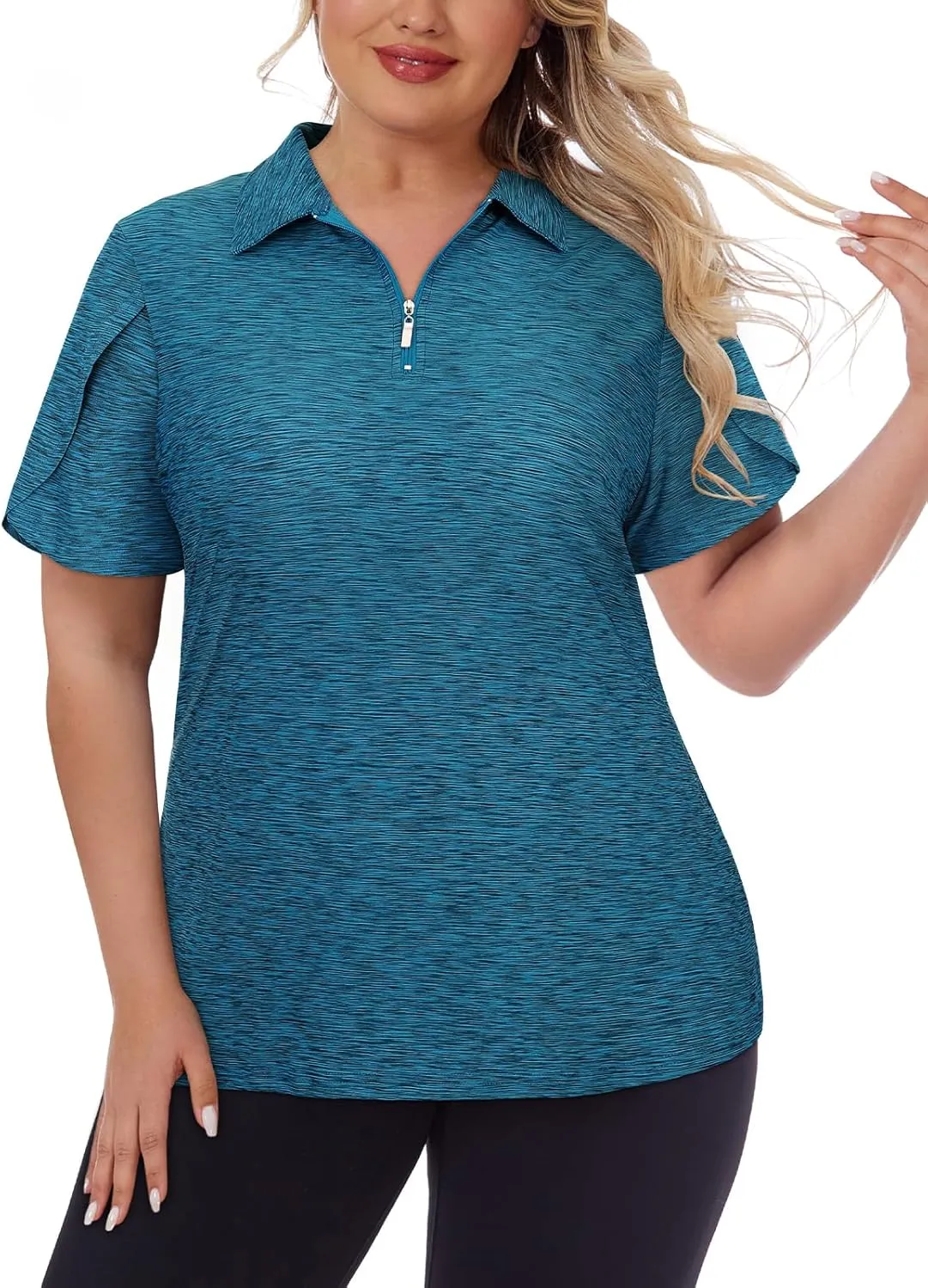 Tanst Sky Women's Plus Size Golf Polo Shirts Zip Up Short Sleeve Tops Loose Fit UPF 50  Tennis Workout Apparel XL-5XL