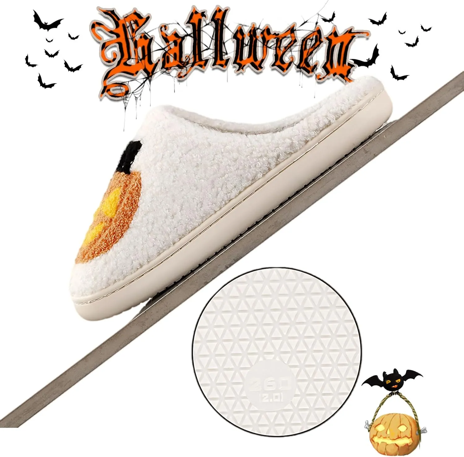 Unisex-Adult Halloween Cat, Bat, Spider Spider Web Plush Faux Fur Slippers