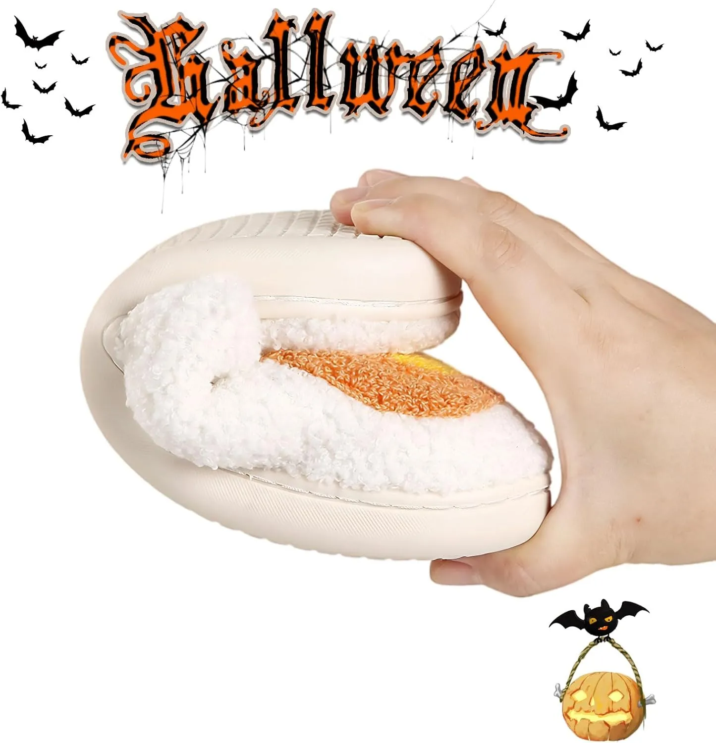 Unisex-Adult Halloween Cat, Bat, Spider Spider Web Plush Faux Fur Slippers