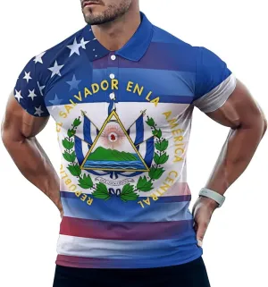 U.S. El Sal-vador Flag Mens Short Sleeve Polo Shirts Straight Sports Golf Tennis T-Shirt Quick Dry Long Top