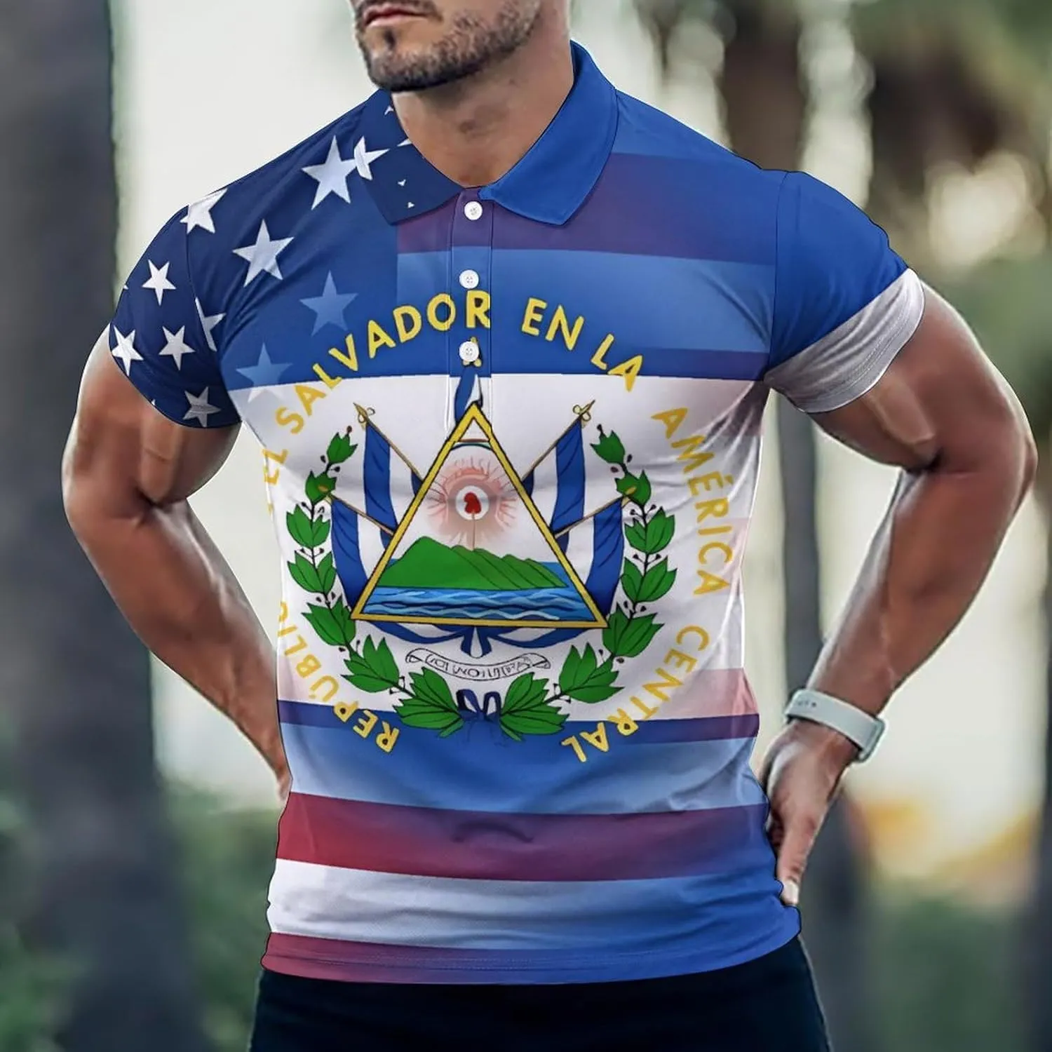 U.S. El Sal-vador Flag Mens Short Sleeve Polo Shirts Straight Sports Golf Tennis T-Shirt Quick Dry Long Top