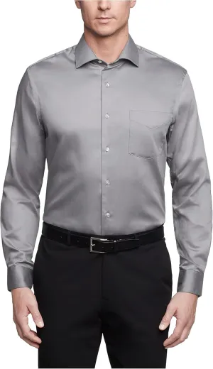 Van Heusen Men's Dress Shirts Regular Fit Lux Sateen Stretch Solid, Grey, 17" Neck 34"-35" Sleeve