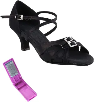 Very Fine Dance Shoes - Ladies Latin, Rhythm, Salsa, Waltz Ballroom Dance Shoes - S92307-2-inch Heel and Foldable Brush Bundle
