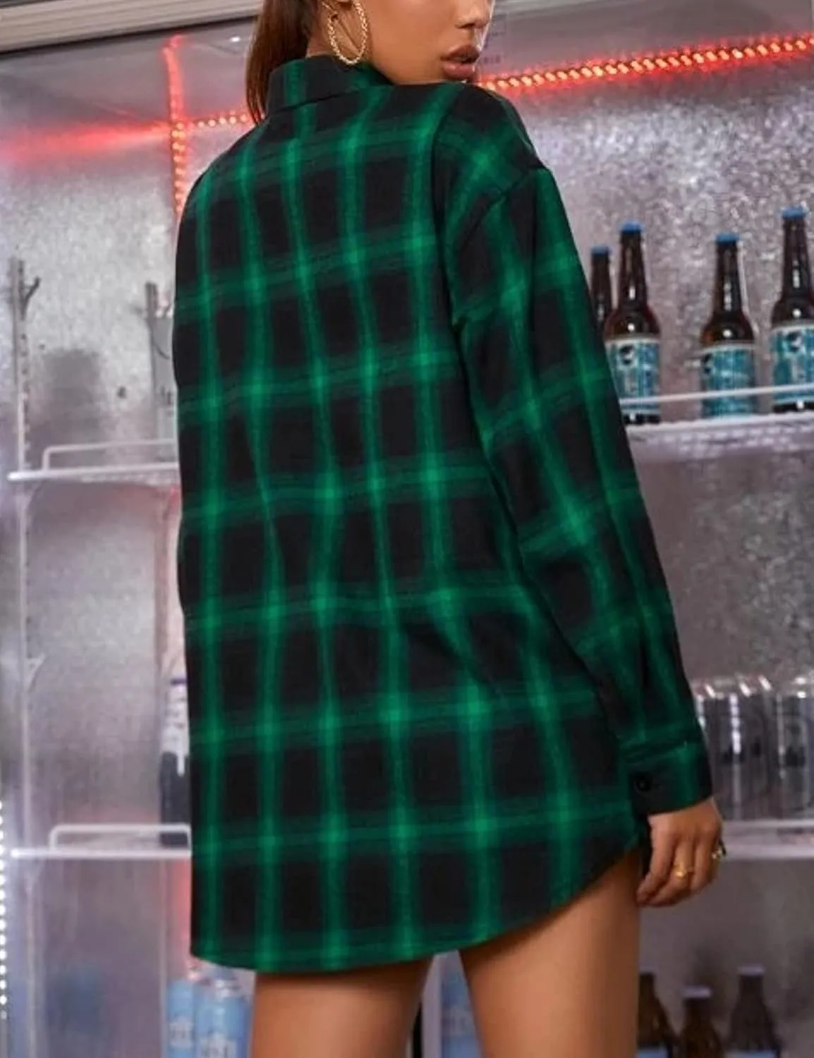 Wanzetaly Womens Casual Oversized Flannel Plaid Button Down Long Sleeve Shirts Fashion Blouse Tops with Pocket