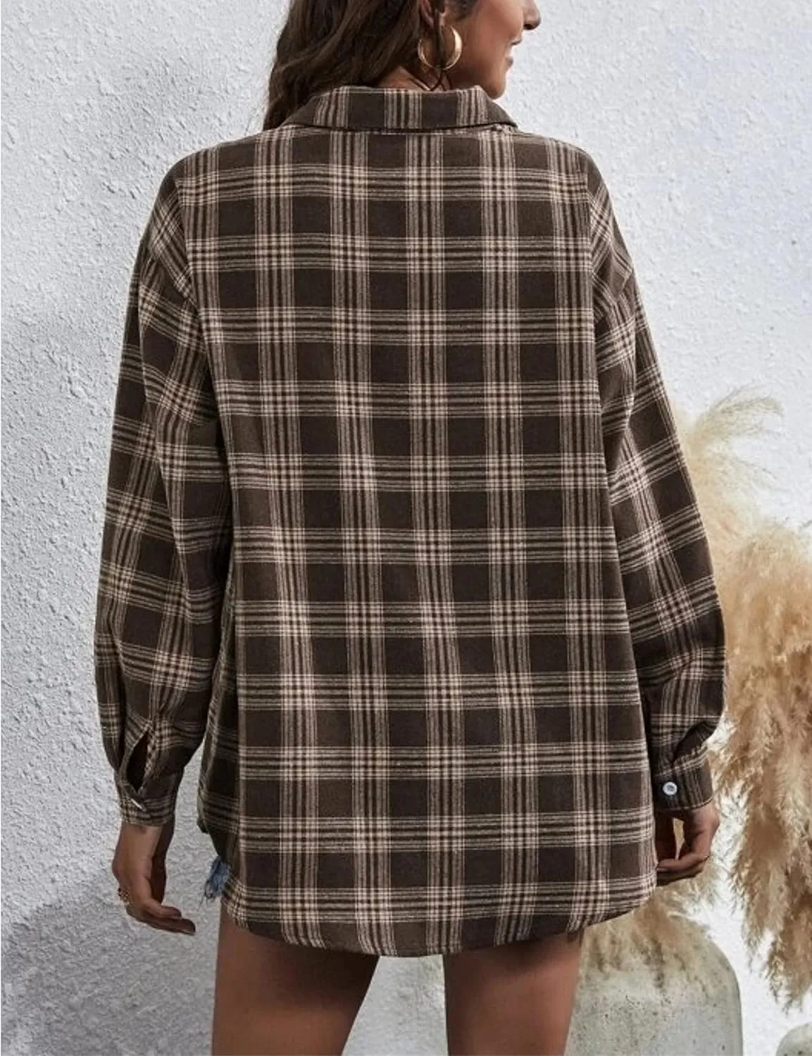 Wanzetaly Womens Casual Oversized Flannel Plaid Button Down Long Sleeve Shirts Fashion Blouse Tops with Pocket