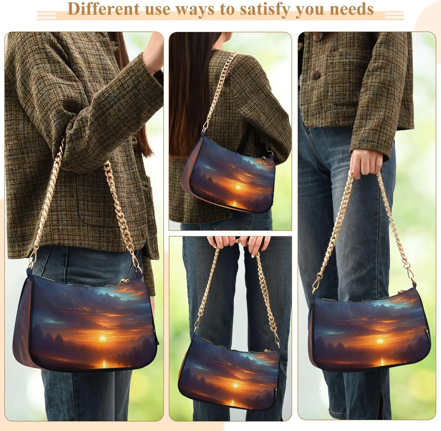 White Couple Llamas on Green Women's Purse Hobo Tote Bags Women's Designer Handbag Evening Shoulder Bags