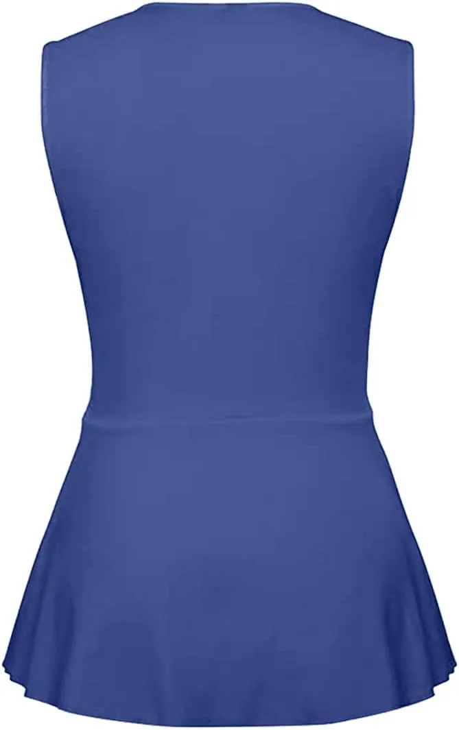 Women's Elegant Sleeveless Peplum Tops Summer Crewneck/Spaghetti Straps Cami Shirts S-3XL