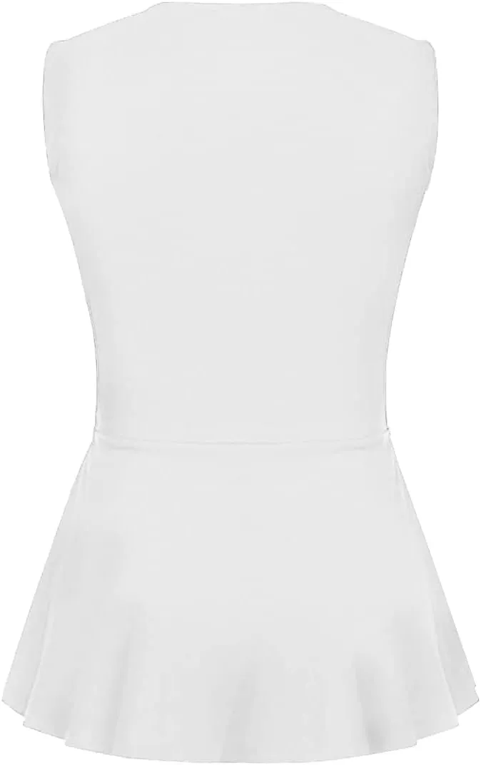 Women's Elegant Sleeveless Peplum Tops Summer Crewneck/Spaghetti Straps Cami Shirts S-3XL