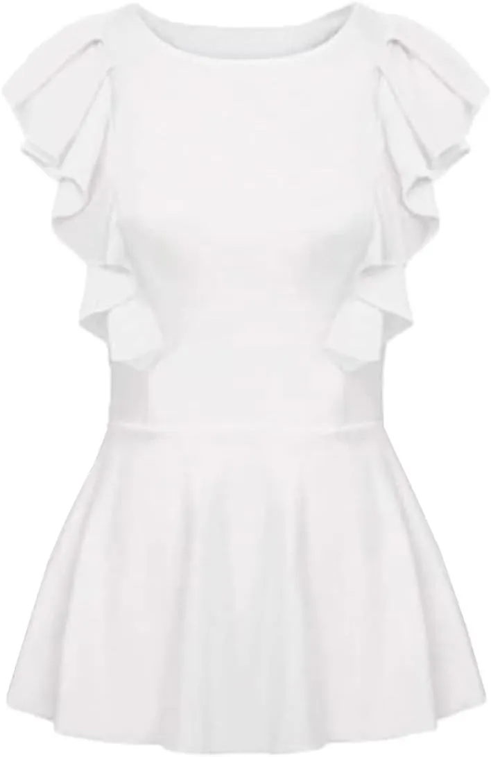 Women's Elegant Sleeveless Peplum Tops Summer Crewneck/Spaghetti Straps Cami Shirts S-3XL