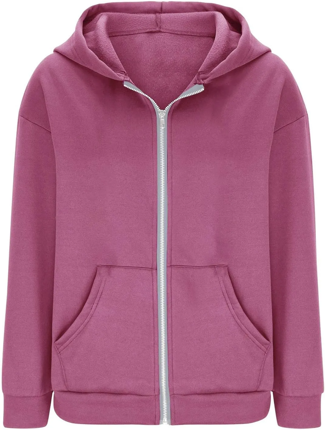 Women's Full Zip Up Lightweight Oversized Hoodie Long Sleeve Hooded Sweatshirts Jacket Coat with Pockets
