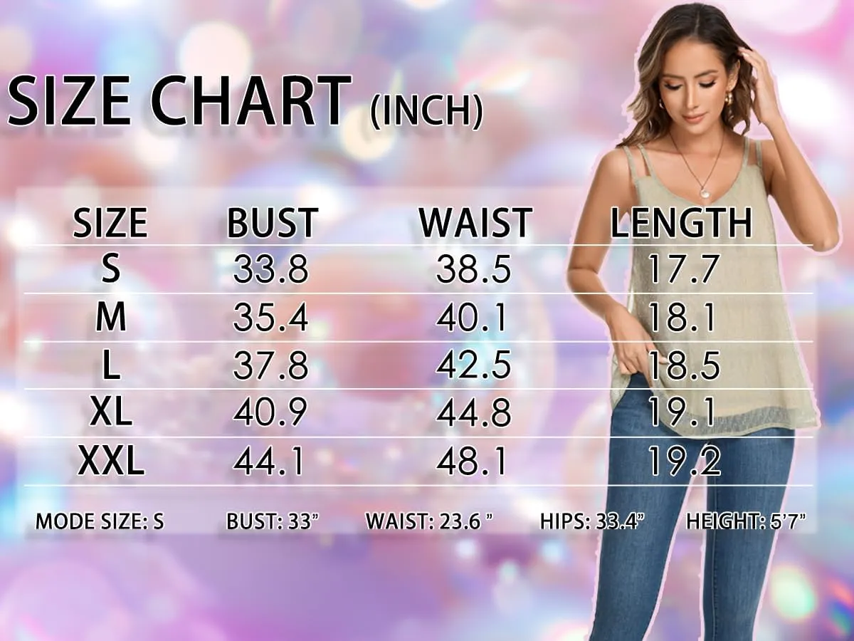 Women's Glitter Tank Tops V Neck Sleeveless Sparkly Camisole Dressy Flowy Shirts