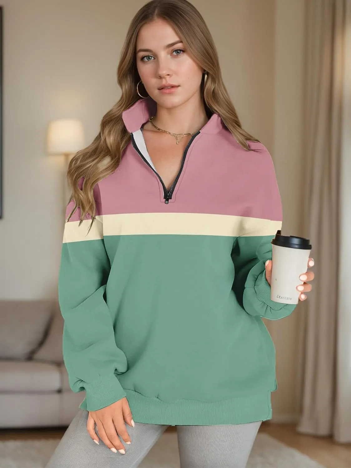Womens Half Zip Sweatshirts Fall Fashion Oversized Hoodies Pullover Long Sleeve Shirts Clothes