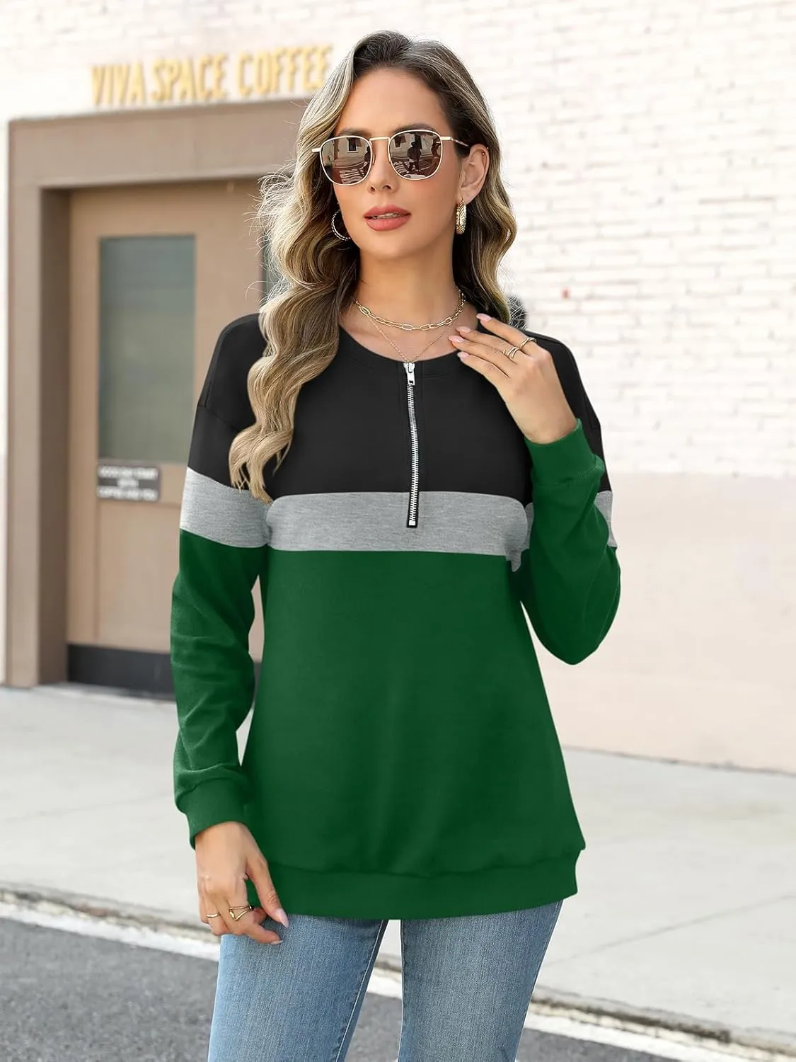 Womens Long Sleeve Shirts Half Zip Sweatshirts Quarter Zipper Fall Tops Pullover