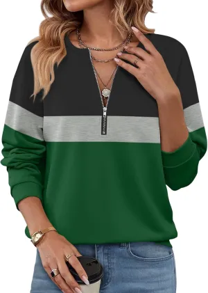 Womens Long Sleeve Shirts Half Zip Sweatshirts Quarter Zipper Fall Tops Pullover