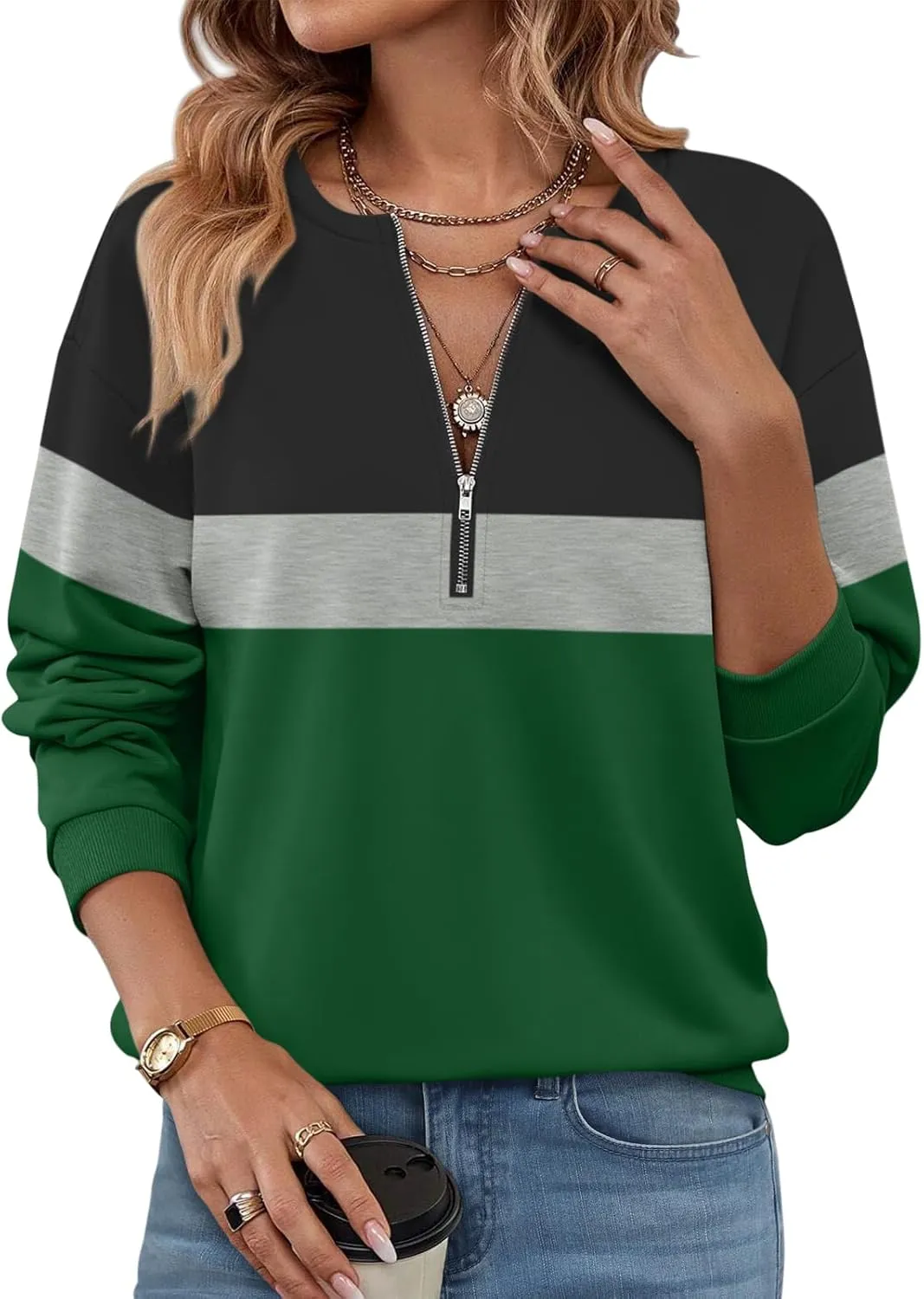 Womens Long Sleeve Shirts Half Zip Sweatshirts Quarter Zipper Fall Tops Pullover