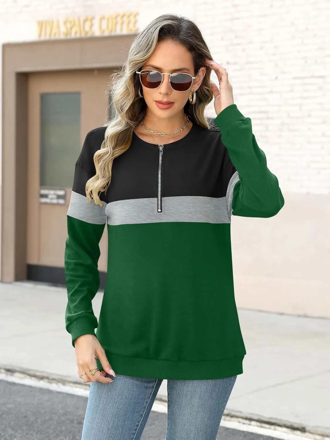 Womens Long Sleeve Shirts Half Zip Sweatshirts Quarter Zipper Fall Tops Pullover