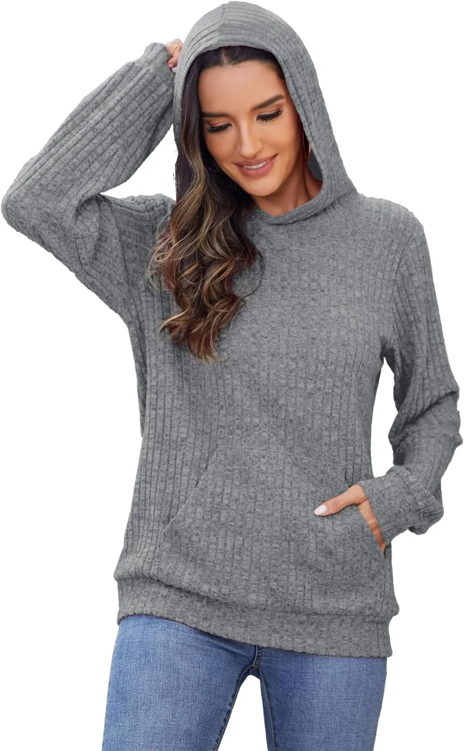 Womens Long Sleeve Shirts Kangaroo Pocket Fashion Hoodies Fall Pullover Sweatshirts