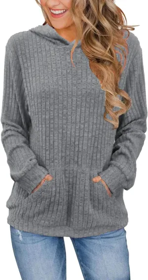 Womens Long Sleeve Shirts Kangaroo Pocket Fashion Hoodies Fall Pullover Sweatshirts