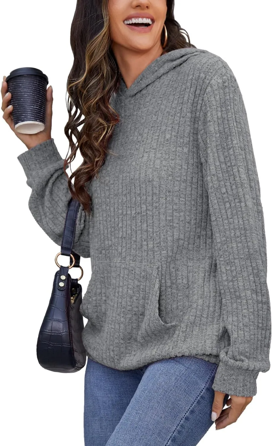 Womens Long Sleeve Shirts Kangaroo Pocket Fashion Hoodies Fall Pullover Sweatshirts