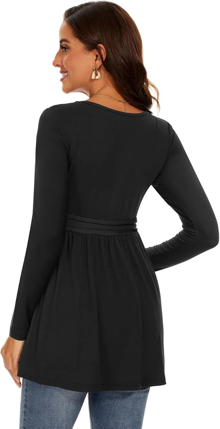 Women's Maternity Tops Short & Long Sleeve Pleated Waist Shirts Pregnancy Clothes