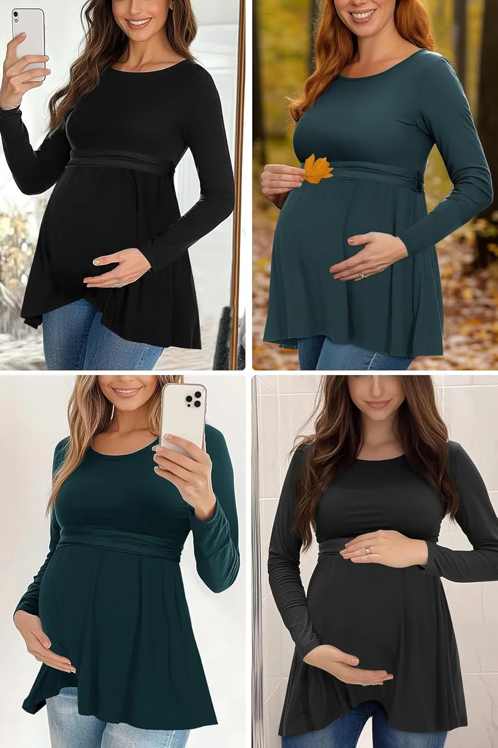 Women's Maternity Tops Short & Long Sleeve Pleated Waist Shirts Pregnancy Clothes