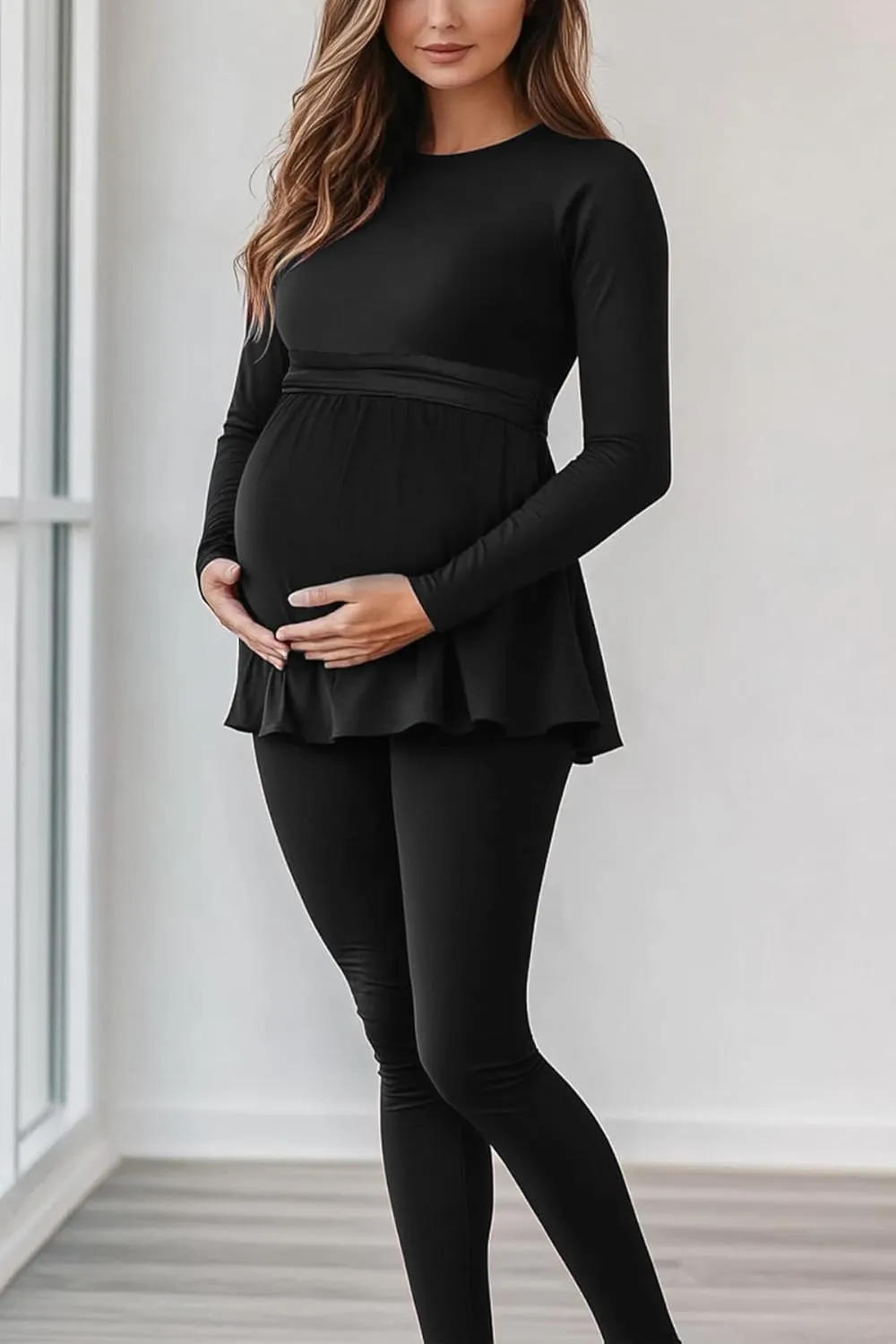 Women's Maternity Tops Short & Long Sleeve Pleated Waist Shirts Pregnancy Clothes