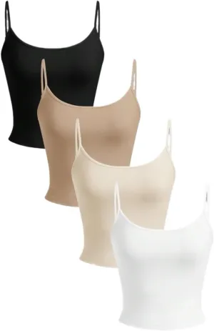 Women's Shirts 4pcs Tight-Fit Short Casual Camisole Fashion Camis Tank Tops
