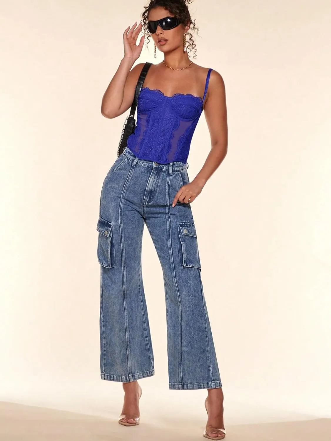 Women's Shirts Slimming Fit Lace Splicing Mesh Camisole Fashion Camis Tank Tops
