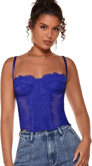 Women's Shirts Slimming Fit Lace Splicing Mesh Camisole Fashion Camis Tank Tops