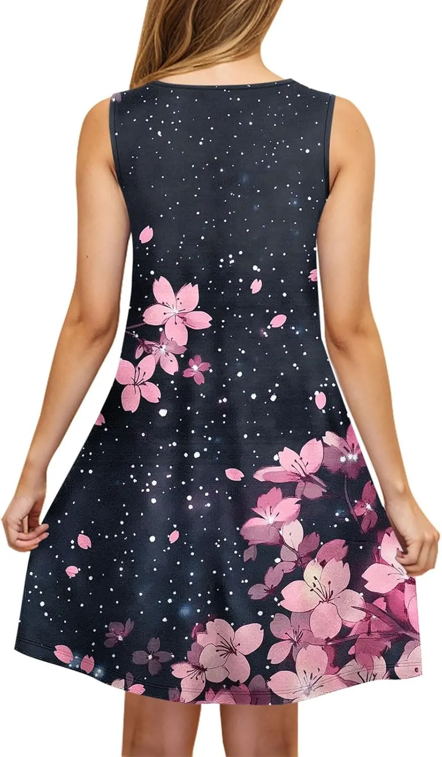 Womens Summer Dresses Casual Sleeveless Tshirt Sundress Loose Flowy Boho Floral Print Beach Cover Up Loose Tank Dress