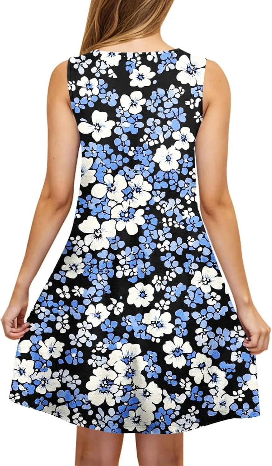Womens Summer Dresses Casual Sleeveless Tshirt Sundress Loose Flowy Boho Floral Print Beach Cover Up Loose Tank Dress