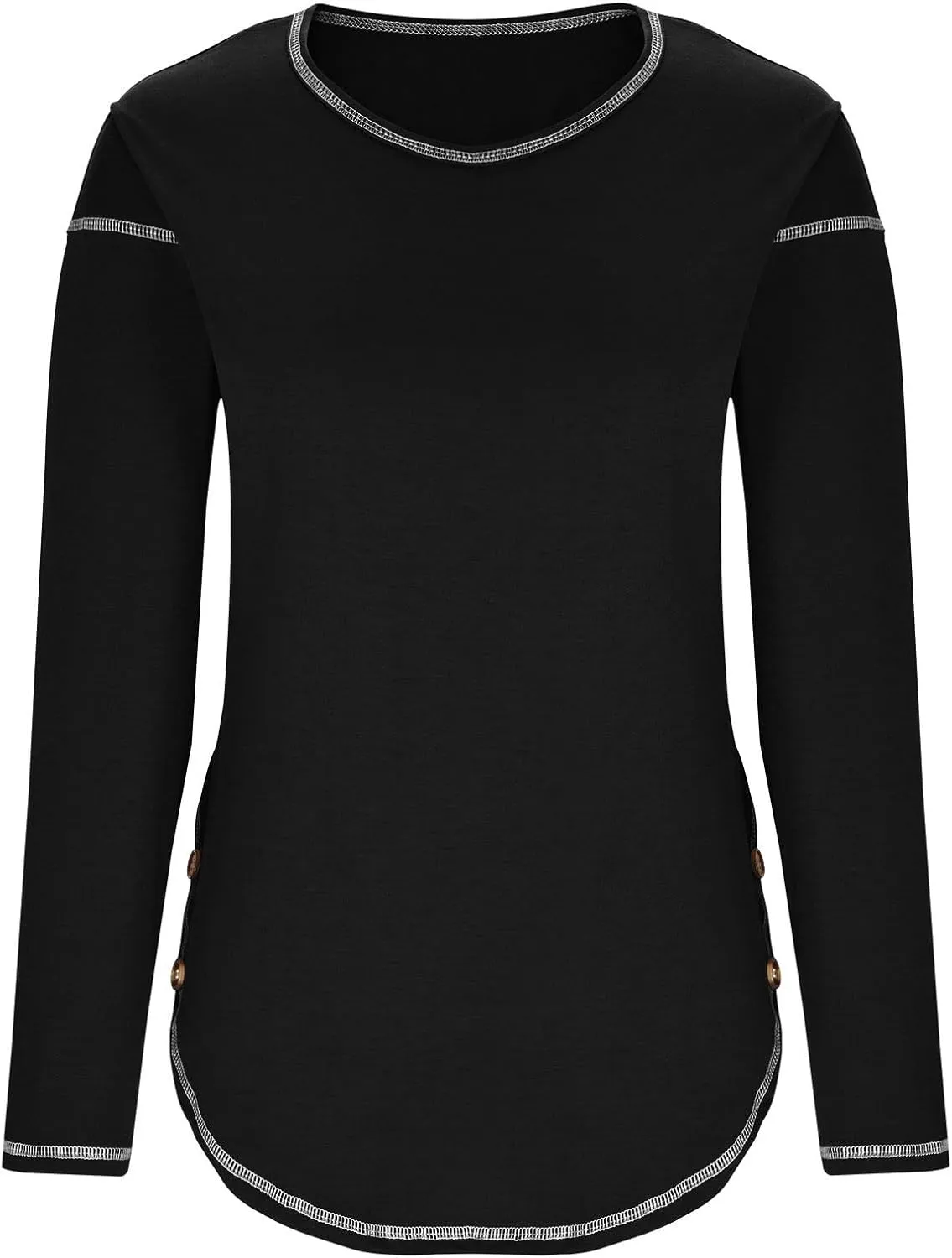 Womens Tops Fall Fashion 2024 Long Sleeve Solid Color Shirt Crew Neck Side Split Blouse Basic Loose Spring Outfits