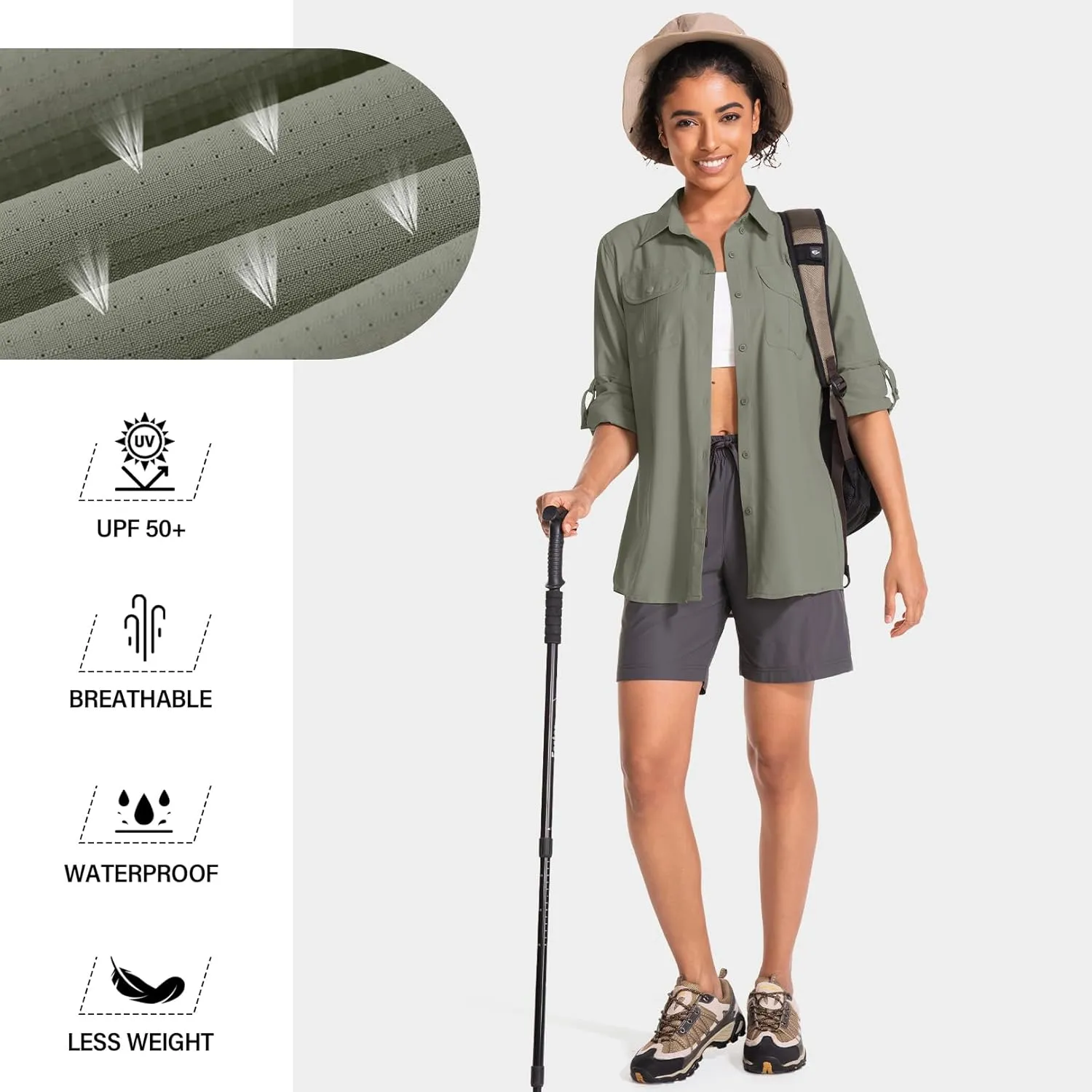 Women's UPF 50 Sun Protection Safari Clothes Long Sleeve Quick Dry Shirts for Hiking Beach Fishing Sailing