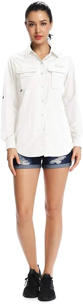 Women's UPF 50  UV Sun Protection Safari Shirt, Long Sleeve Outdoor Cool Quick Dry Fishing Hiking Gardening Shirts