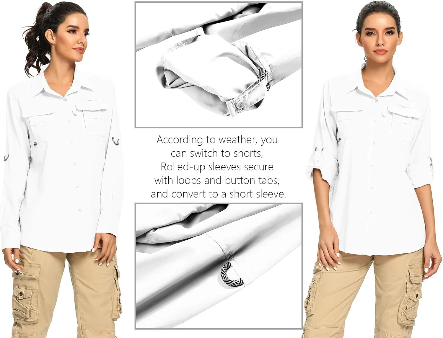 Women's UPF 50  UV Sun Protection Safari Shirt, Long Sleeve Outdoor Cool Quick Dry Fishing Hiking Gardening Shirts