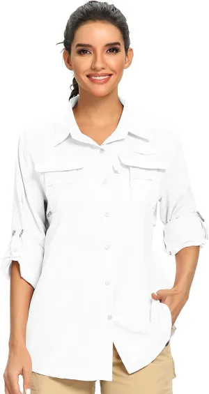 Women's UPF 50  UV Sun Protection Safari Shirt, Long Sleeve Outdoor Cool Quick Dry Fishing Hiking Gardening Shirts
